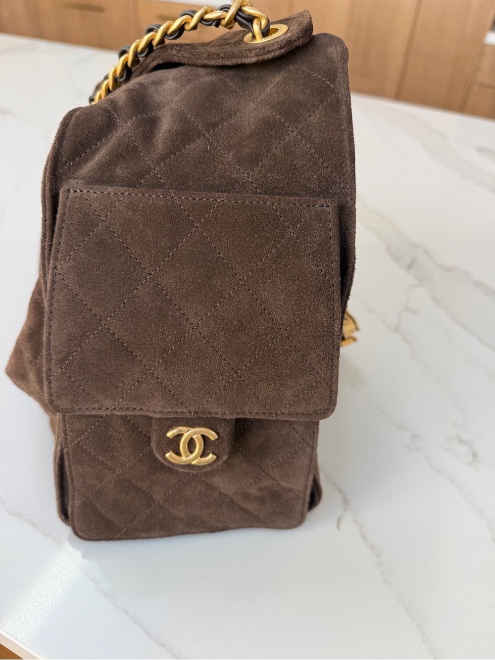 CHANEL 25 Dark Brown Suede Hobo with Gold Chain and CC Charm MEDIUM - Picture 4 of 15